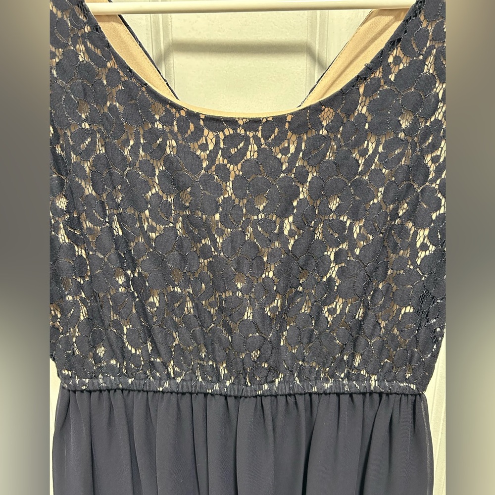 Sweet Storm Navy and Tan Lace Midi Dress - Picture 2 of 6